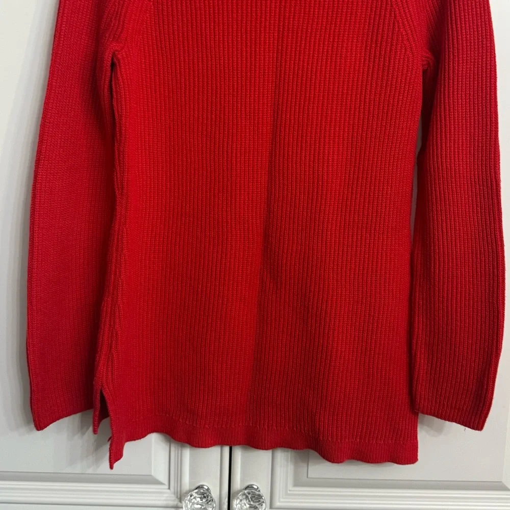 Tommy Hilfiger Size Medium Red Cowl Neck Long Sleeve Ribbed Cotton Sweater - Picture 8 of 10